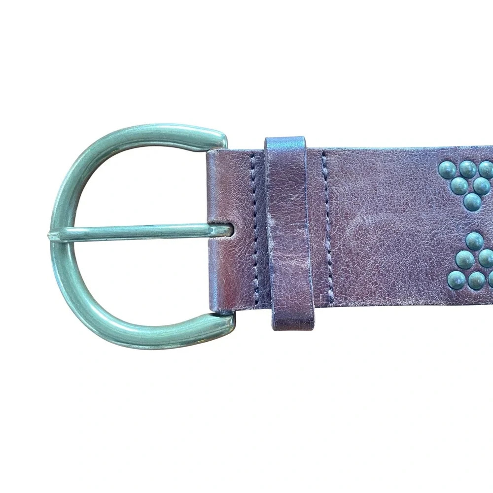 Banana Republic Brown Leather Studded Belt Brass Buckle Wide Boho Medium Y2K